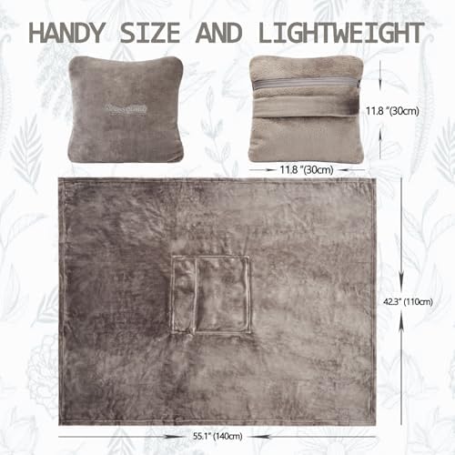 Travel Blanket Pillow, Premium 2 in 1 Flannel Airplane Blanket Compact for Travel,Office, Home,Travel Essentials Accessories for Plane and Car,Compact Office Blanket (Gray) - Image 2