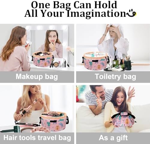 Large Barrel Drawstring Makeup Bag,Travel Makeup Bag,Portable Cosmetic Bag Make Up Organizer Bag for Travel Accessories Essentials and Hair Product,Gifts for Women Girls(cat makeup bag) - Image 7