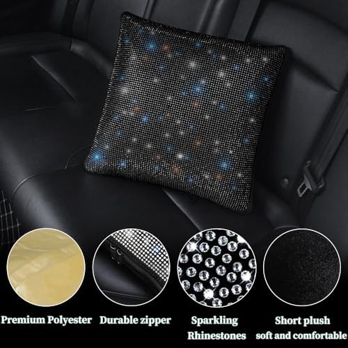 Cute and Charming Travel Blanket Pillow Combo with Crystal Rhinestone, Bling Diamond Throw Pillow Blanket Sparkling Camping Pillow Blanket Car Decor All Season for Ladies Black 1 Piece - Image 4