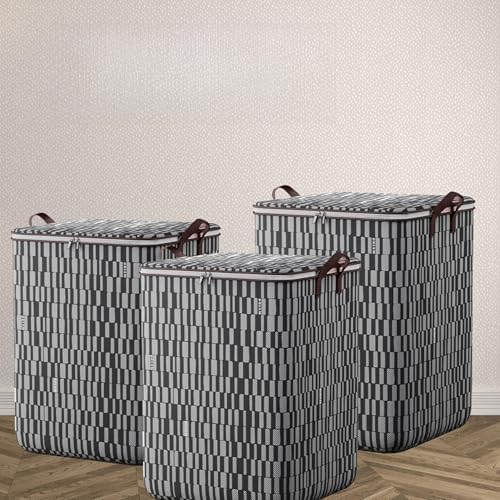 Storage Bins with Lids Non-woven Sturdy Zipper Foldable Moving Quilt Storage Basket Travel Large-capacity Clothing Storage Bag Organizers for Pillows Blankets (3Pack L) - Image 3