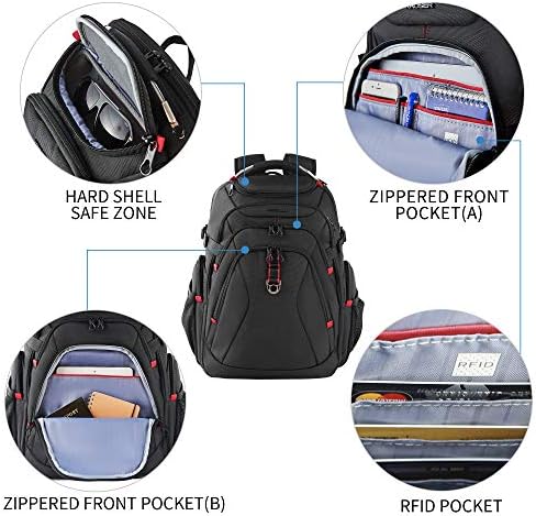 KROSER Travel Laptop Backpack 17.3 Inch XL Computer Backpack with Hard Shell Saferoom RFID Pockets Water-Repellent Business College Daypack Stylish Bag for Men/Women-Black - Image 3
