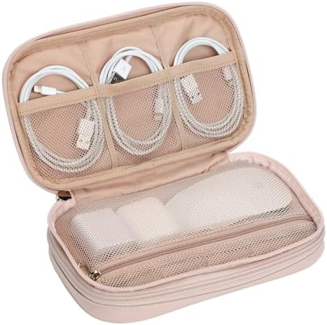 NISHEL Travel Cord Organizer Case, Double Layers Tech Electronic Bag, Essentials for Charger, Cable, Phone, Flash drive, Pink - Image 5