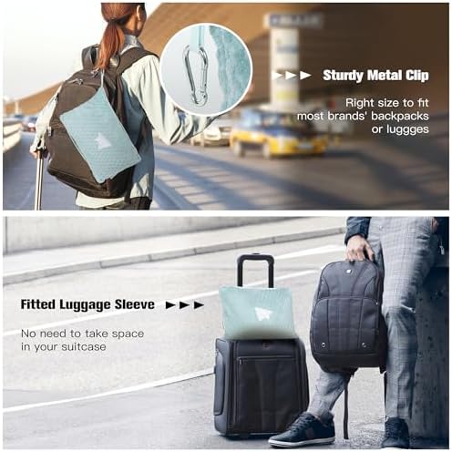 Plush & Plaid 2-Pack Travel Blanket Airplane Compact with Bag, Mid-Weight Soft Throw Blanket Pillow for Long/Short Flight, Portable Packable with Luggage Sleeve and Backpack Clip, 40x65, Blue - Image 4