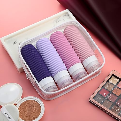 Travel Bottles for Toiletries, Tsa Approved 3oz Portable Travel Bottles, BPA Free Leak Proof Squeezable Silicone Travel Size Containers, Travel Accessories with Clear Toiletry Bag (4 Pack) - Image 7
