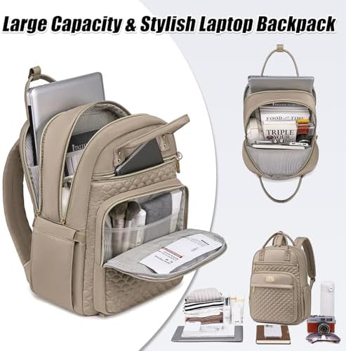 Laptop Backpack for Women,15.6 Inch Laptop Backpack for Work,Waterproof Travel Backpack,College Bookbag with Wallet (Khaki) - Image 3