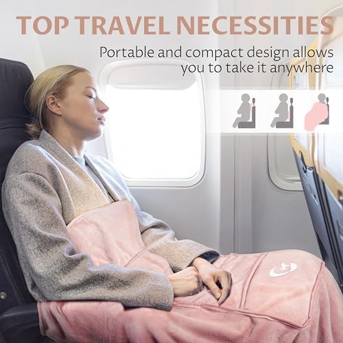 Tirrinia Travel Blanket Pillow Airplane Flight Essentials Car Pillow Traveling Accessories Gift in Portable Compact Pack for Camping Office Home 65×40 - Image 2