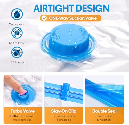 15 Pack Vacuum Storage Bags,Vacuum Seal Bags for Clothing with Hand Pump, 2 Jumbo+4 Large+4 Medium+5 Small, 80% Space Saver Bags for Clothes, Pillows, Comforters and Blankets, Home Travel Essentials - Image 4