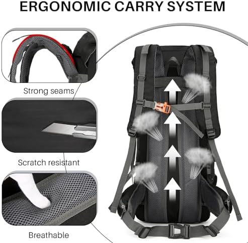 ShowyLive 70L Hiking Backpack Men/Women, Lightweight Camping Backpack, Foldable & Packable Daypack Backpacks for Outdoor, Travel Bag With Rain Cover (Black) - Image 4
