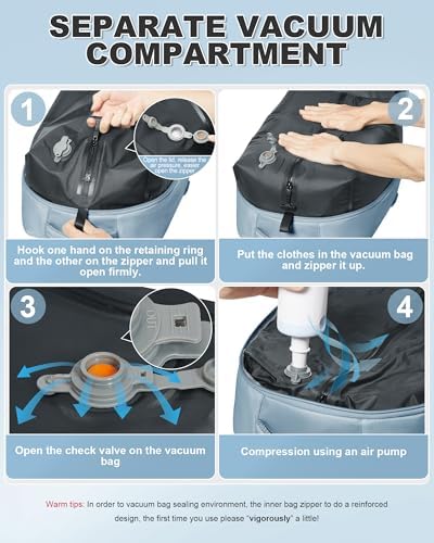 VGCUB Small Travel Backpack with Vacuum System Carry on Storage Compression Personal Item Bags with Electric Pump Work Business Vacpack College Airback lightweight Backpack for Women Men Light blue - Image 3