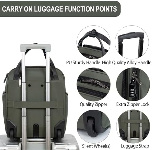 EMPSIGN Underseat Carry On Wheeled - 16" Carry on Bag with Wheels Multi-functional Lightweight Rolling Bag Overnight Weekender Small Suitcase for Women Men Travel Business, Army Green - Image 4