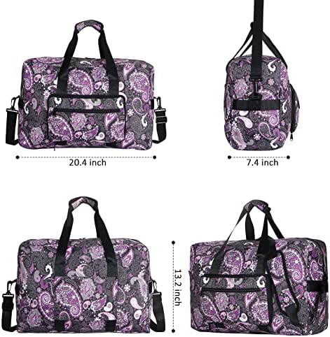 F.FETIVIN Weekender Bag Carry On Travel Duffle Medium Overnight Bag for Women(Purple Paisley) - Image 2