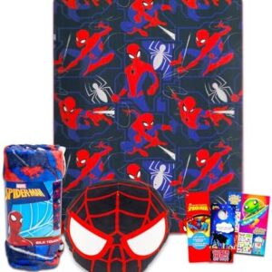 Spiderman Travel Blanket and Pillow Set - Bundle with Spiderman Blanket, Pillow, Stickers, More | Spiderman Travel Accessories for Kids