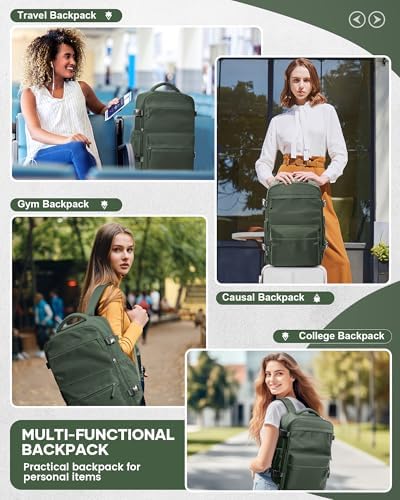 Small Vacuum Travel Backpack with Pump for Women,Airback Personal Item Carry on Backpacks Flight Approved 18x14x8 inches for Men,Laptop Waterproof Work Compression bags Casual Daypack,BrownGreen - Image 8