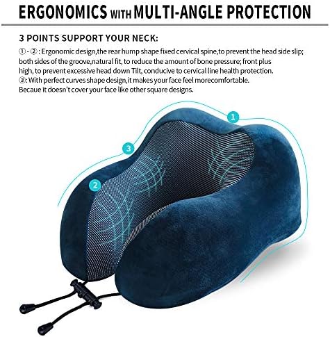 Travel Pillow, Best Memory Foam Neck Pillow Head Support Soft Pillow for Sleeping Rest, Airplane Car & Home Use (Dark Blue) - Image 7