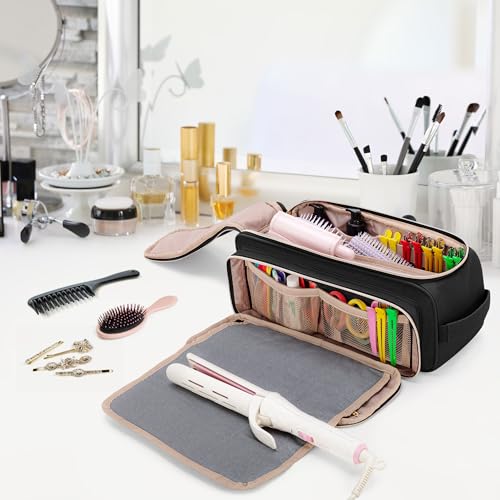 Yarwo Hair Tools Travel Bag with Heat Resistant Mat for Straightener, Curling/Flat Iron, Blow Out Brush/Curler, 2 in 1 Hot Hair Styling Tool Organizer with Pockets for Hair Accessories, Black - Image 7