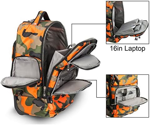 HollyHOME 20 inches Large Storage Multifunction Wheeled Travel Laptop Business Trip Rolling Backpack Carry-on Luggage Computer Bag, Orange - Image 3