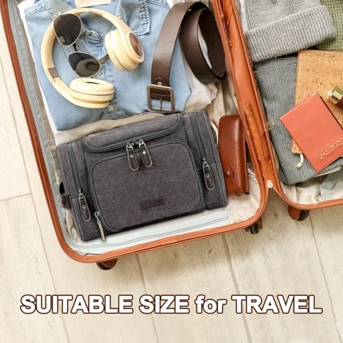 ZOMFELT Travel Toiletry Bag for Men, Water-Resistant Canvas Dopp Kit with Wet Compartments, Multi-Pocket Organizer for Shaving Kit, Gym Essentials and Toiletries Accessories, Grey - Image 6