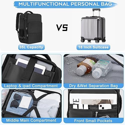 Large Travel Backpack, Carry On Backpack, Personal Item Bag Airline Approved, Lightweight Hiking Backpack, Casual Weekender bag, Laptop Backpack, Black - Image 5