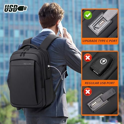 FENRUIEN Expandable Travel Backpack for Men, Water Resistant Computer Backpack with USB Charging Port,Black Laptop Bag 15.6 Inch - Image 6