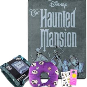 Disney Haunted Mansion Travel Blanket and Pillow Set - Bundle with Haunted Mansion Blanket, Jack Skellington Neck Pillow, Stickers, More | Disney Room Decor for Kids, Teens