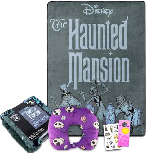 Disney Haunted Mansion Travel Blanket and Pillow Set - Bundle with Haunted Mansion Blanket, Jack Skellington Neck Pillow, Stickers, More | Disney Room Decor for Kids, Teens
