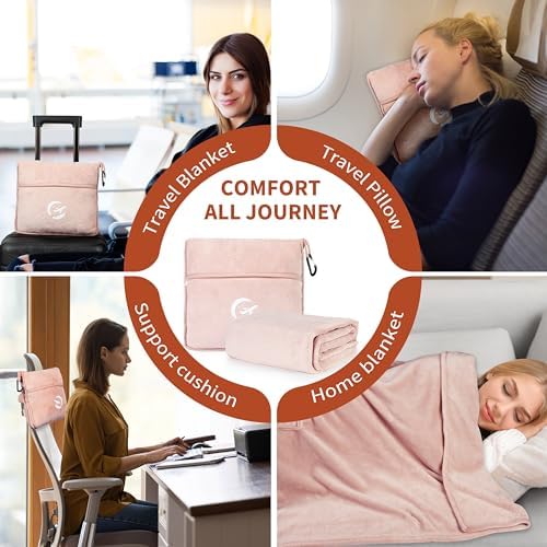 Tirrinia Soft Travel Blanket Pillow, 3-in-1 Foldable Airplane Throw Blanket, Long Flight Essentials, Car Pillow, Lightweight Travel Accessories - Image 4
