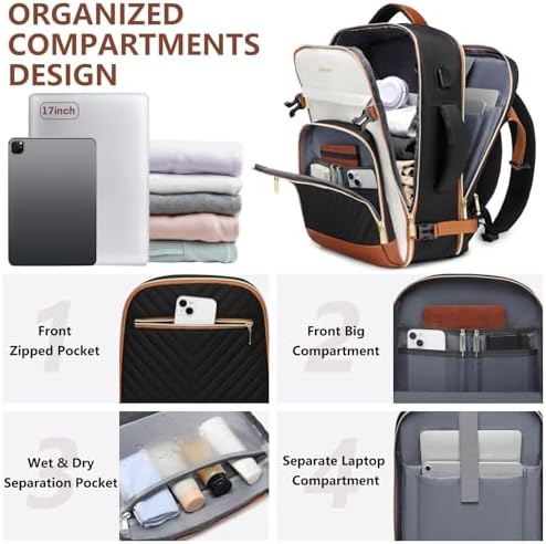 Large Carry On Travel Backpack: Flight Approved 40L Waterproof TSA Personal Item Daypack for Women Weekender Bag fit 17inch Laptop Luggage Backpack Traveling Business with USB Port and 3 Packing Cubes - Image 2