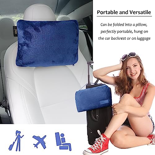 Tirrinia Travel Blanket Pillow - Wearable Airplane Blanket with Feet Pockets for Long Flights, Airplane Accessories Blanket Robe for Women and Men, Gift for Her - Image 2