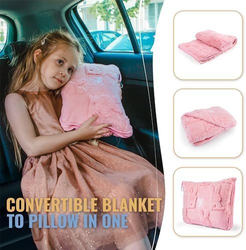 BOACAY Travel Toddler Blanket for Airplane, Car - Soft Kids Throw Blanket for Daycare - Pillow for Girls, Boys with Backpack Clip, Luggage Sleeve - Image 3