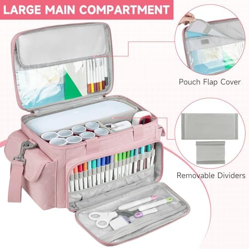 Carrying Case Compatible with Cricut Joy Xtra,Protable Travel Storage Bag with Removable Dividers Fits for Cricut Joy Xtra Accessories and Supplies,Pink - Image 3
