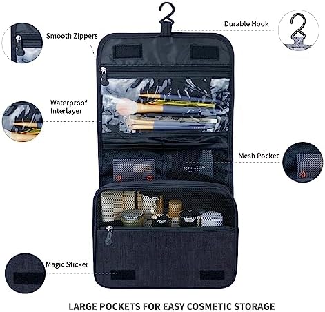 Large Capacity Toiletry Bag Travel Bag with Hanging Hook for Men and Women Waterproof Travel Cosmetic Bag Bathroom Storage Bag for Brushes Set,Full-Sized Shampoo,Toiletries,Accessories-Black - Image 2