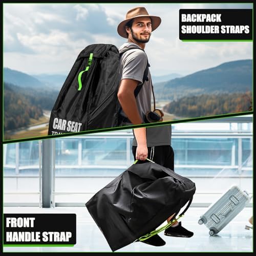 Car Seat Travel Bag for Airplane, Large Car Seat Bags for Air Travel with Padded Straps, Gate Check Storage Bag/Backpack for Car Seat Airport, Carseat Cover Travel - Baby Travel Essentials for Flying - Image 7
