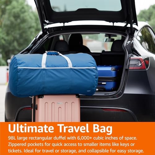 Amazon Basics 32" Extra Large Foldable Duffle Bag for Travel & Storage, with Exterior/Interior Zippered Pockets, Lightweight/Durable Nylon Material, 50-LBS Capacity, 9254 Cubic Inch (150L), Navy Blue - Image 6