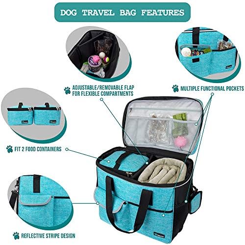 PetAmi Travel Bag Organizer - Dog & Cat Diaper Bag with Food Container and Bowls, Perfect for Weekend Camping (Sea Blue, Large) - Image 4