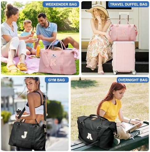 Initial Girls Travel Duffel Bag, Weekender Bags for Women, Kids Overnight Gym Carry On Tote Bag with Makeup Bag, Personalized Teen Girls Gift Trendy Stuff(Black,A) - Image 7