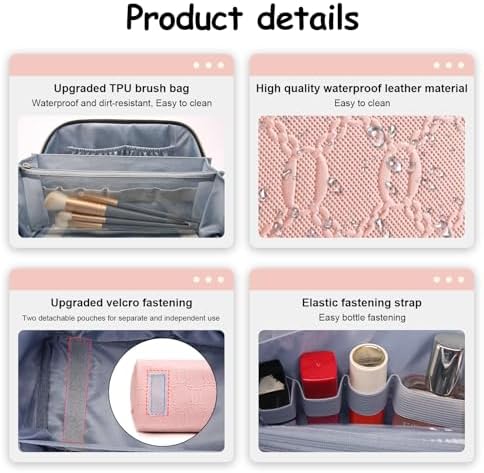 BOYATU Travel Makeup Bag for Women: Cosmetic Organizer Bag with Compartments - Leather Make up Bags Set of 3 Pink - Image 4