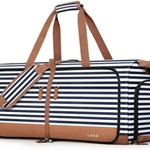 Lekesky Foldable Travel Duffle Bag for Women, 80L Large Duffel Bag with Separate Shoes Compartments & Straps, Carry On Weekend Bag for Women, Hospital, Overnight (Blue Stripes)