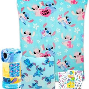 Disney Lilo and Stitch Travel Blanket and Pillow Set - Bundle with 40"x 50" Throw Blanket, Pillow, Stickers, More | Lilo and Stitch Travel Accessories for Kids, Girls