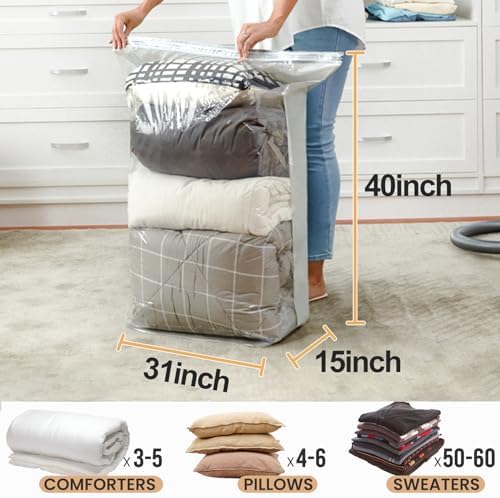 TAILI 12 Pack Vacuum Storage Bags, Space Saver Bags, Jumbo Cube 31x40x15 Inch, Extra Large Vacuum Seal Bags for Comforters, Blankets, Bedding, Clothing, Space Saving Closet Organization, Cream - Image 2