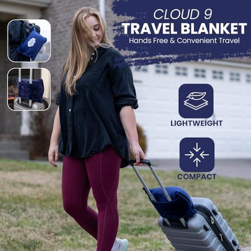 Cloud 9 Airline Travel Blanket Compact with Bag, Airplane Blanket for Long Flight, 3 in 1 Neck Pillow, Lumbar Support, Premium Airplane Accessories, Security Pouch, 300 GSM, Polyester Fleece - Image 2