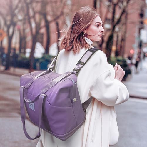 WOOMADA Expandable Foldable Rolling Duffel Bag with Wheels, Detachable Rolling Backpack Weekend Bag for Travel, Gift for Parents, Spouse(Lavender Checkerboard) - Image 6