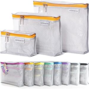 MUMI Travel Toiletry Bag Set of 3 – Clear TSA Approved Toiletry Bags for Women – Reusable Water-Resistant Makeup Organizer Pouches for Skincare, Cosmetics, Travel Accessories, Airport Packing - Orange