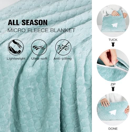 Plush & Plaid 2-Pack Travel Blanket Airplane Compact with Bag, Mid-Weight Soft Throw Blanket Pillow for Long/Short Flight, Portable Packable with Luggage Sleeve and Backpack Clip, 40x65, Blue - Image 3