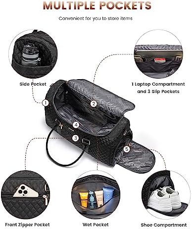 LOVEVOOK Travel Duffle Bag, 40L Weekender Overnight Bag with Toiletry, Quilted Carry On Bags with Shoe Compartment, Gym Duffel Bags with Wet Pocket for Women, Hospital Bags for Labor and Delivery - Image 3