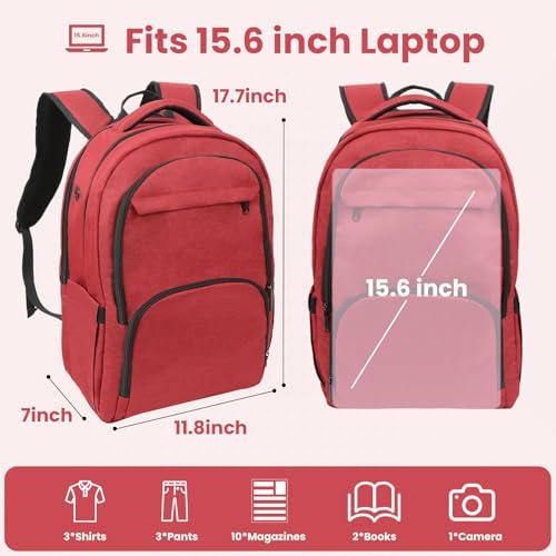 Laptop Backpack, Travel Backpack for Men Women, Business Anti Theft Computer Back Pack with USB Charging Port, Water Resistant School Backpack Work Back Pack Bookbag Fits 15.6 Inch Notebook, Red - Image 7