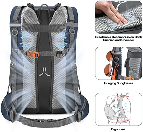Maelstrom Hiking Backpack,Camping Backpack,40L Waterproof Hiking Daypack with Rain Cover,Lightweight Travel Backpack,Blue - Image 4