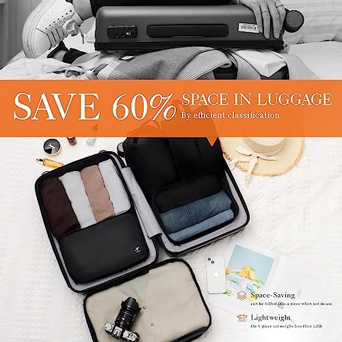 HOTOR Packing Cubes for Suitcases - 6 Pieces, Light Packing Cubes for Travel, Premium Suitcase Organizer Bags Set, Space-Saving Luggage Organizers, Travel Accessories and Essentials, Black - Image 4