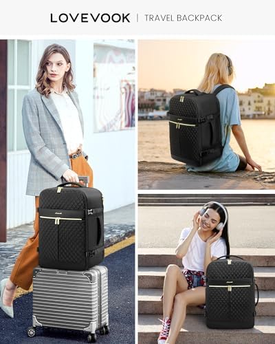 LOVEVOOK Carry On Travel Backpack for Women, 40L Personal Item Travel Bag Flight Approved, TSA Large Backpack for 17'' Laptop, Waterproof Weekender Business Hiking Bag with 3 Packing Cubes - Image 6