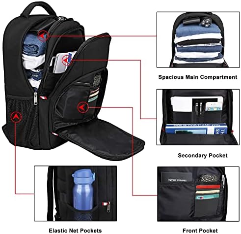 Della Gao Travel Laptop Backpack, Black Backpack for Men and Women with USB Charging Port Business Computer Back Pack (Black, 15.6 Inch) - Image 4