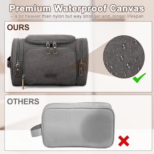 ZOMFELT Travel Toiletry Bag for Men, Water-Resistant Canvas Dopp Kit with Wet Compartments, Multi-Pocket Organizer for Shaving Kit, Gym Essentials and Toiletries Accessories, Grey - Image 5